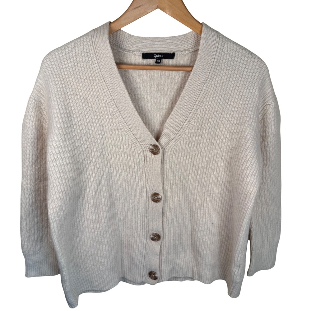 Quince Mongolian Cashmere Cardigan Womens XS Cream Oversized Fisherman Old Money - Picture 2 of 8